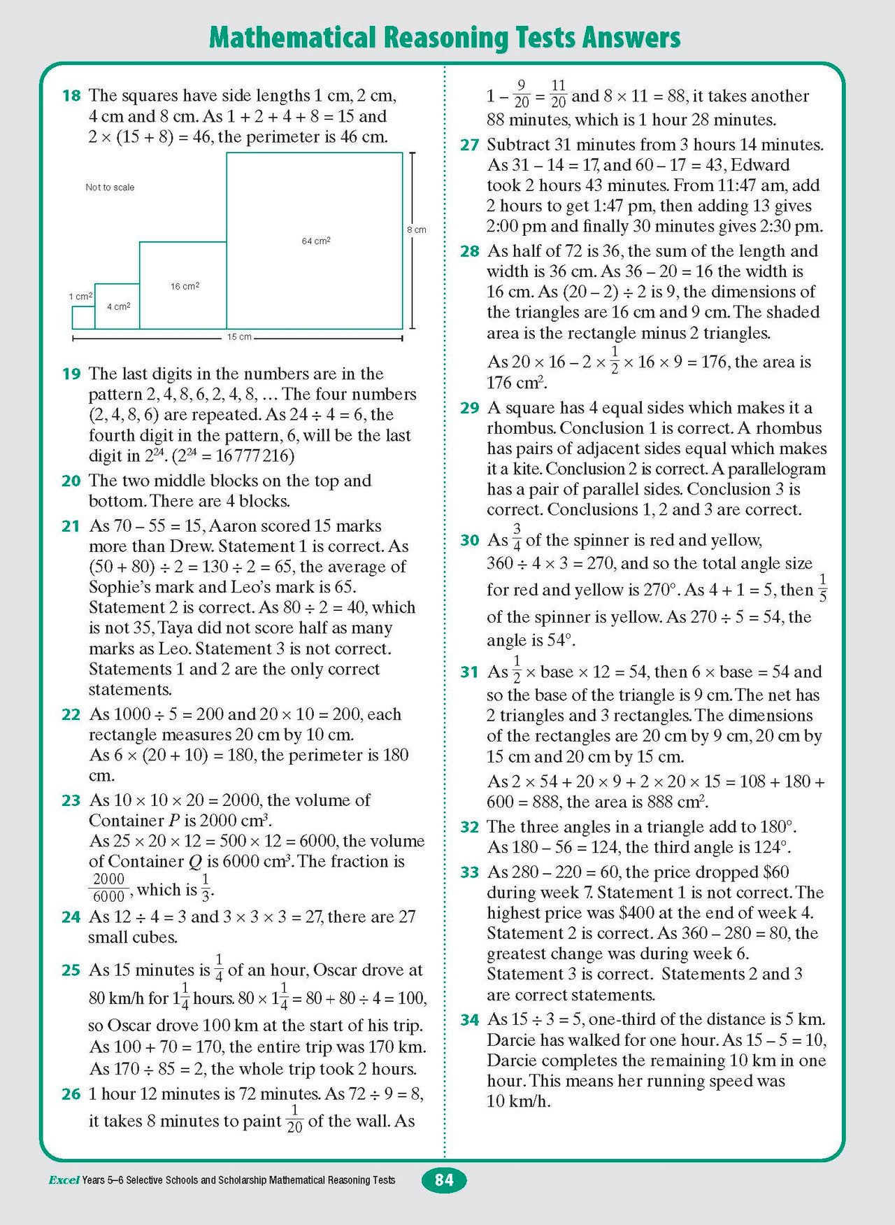 Excel Selective Schools and Scholarship Mathematical Reasoning Tests Years 5-6