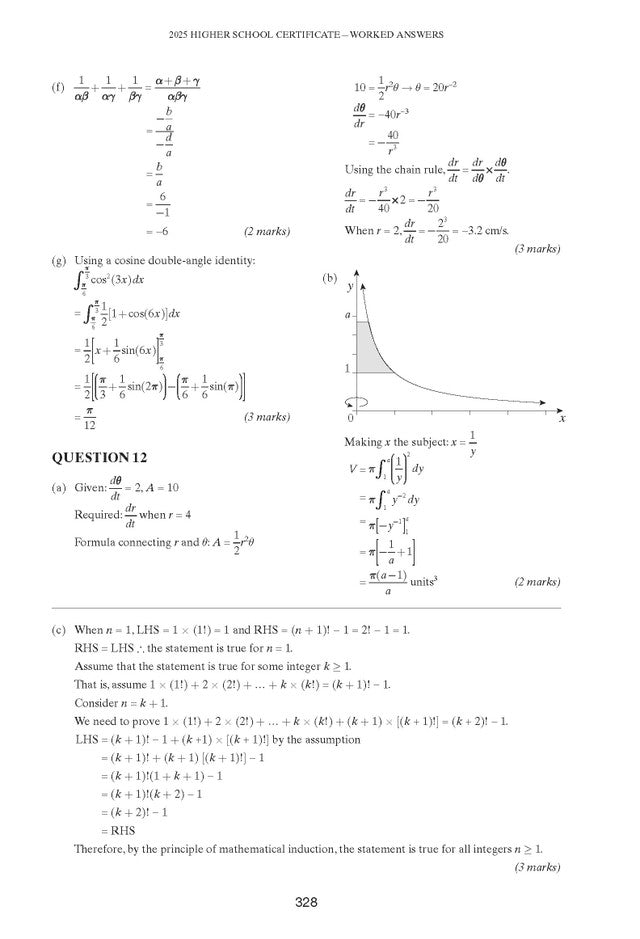 Mathematics Extension 1 Course Notes by Excel Success One, featuring worked answers, equations, and graphs on a white page.