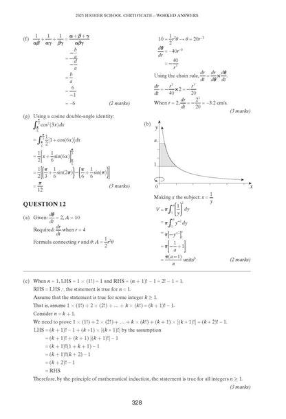 Mathematics Extension 1 Course Notes by Excel Success One, featuring worked answers, equations, and graphs on a white page.