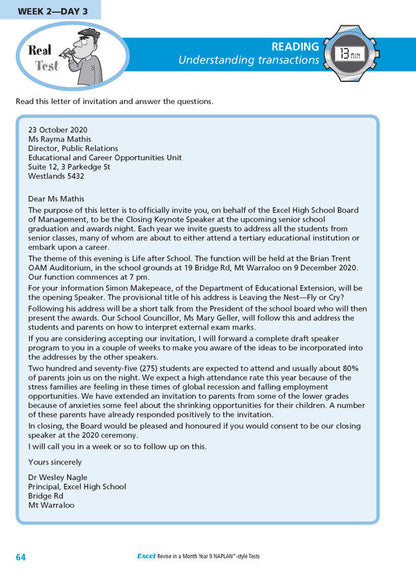 Excel Revise in a Month Year 9 NAPLAN*-style Tests