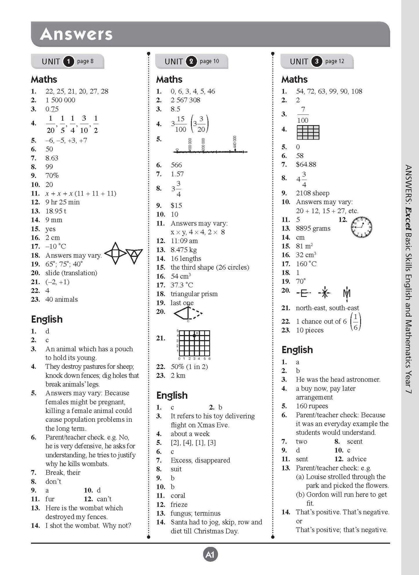 Excel Basic Skills - English and Mathematics Year 7