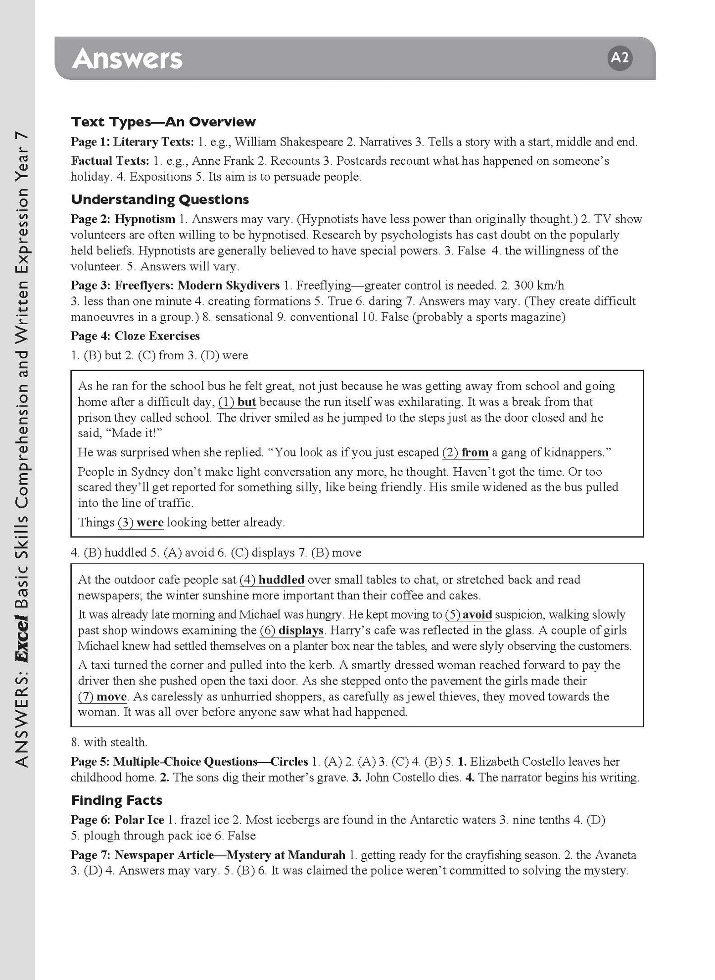Excel Basic Skills - Comprehension and Written Expression Year 7