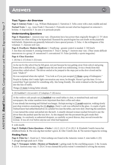 Excel Basic Skills - Comprehension and Written Expression Year 7