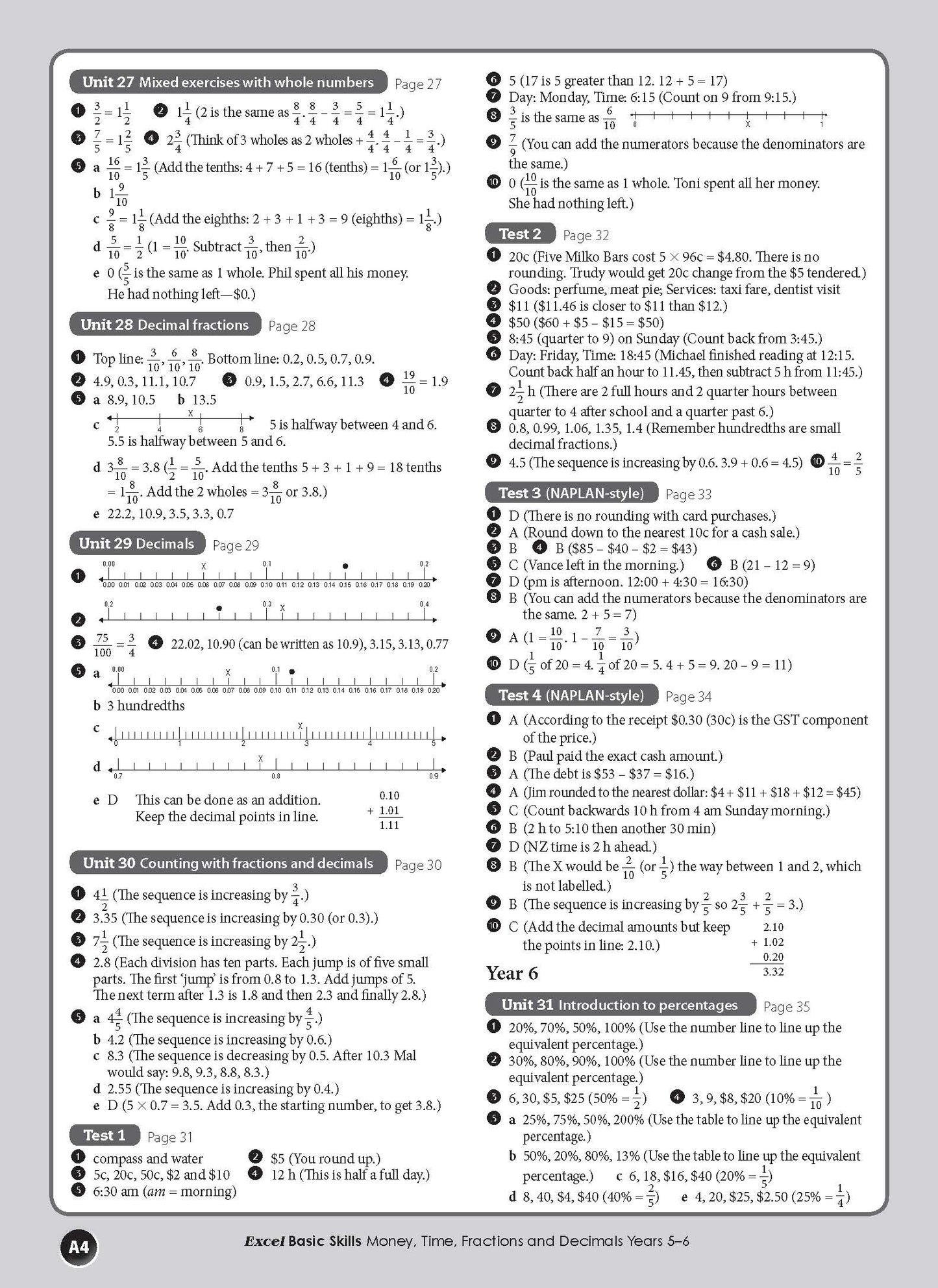 Excel Basic Skills - Money, Time, Fractions and Decimals Years 5-6