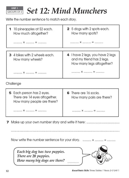 Excel Basic Skills - Times Tables 1 Years 2-3