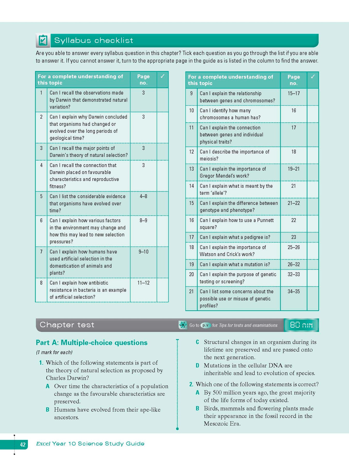 Excel Study Guide - Science Year 10