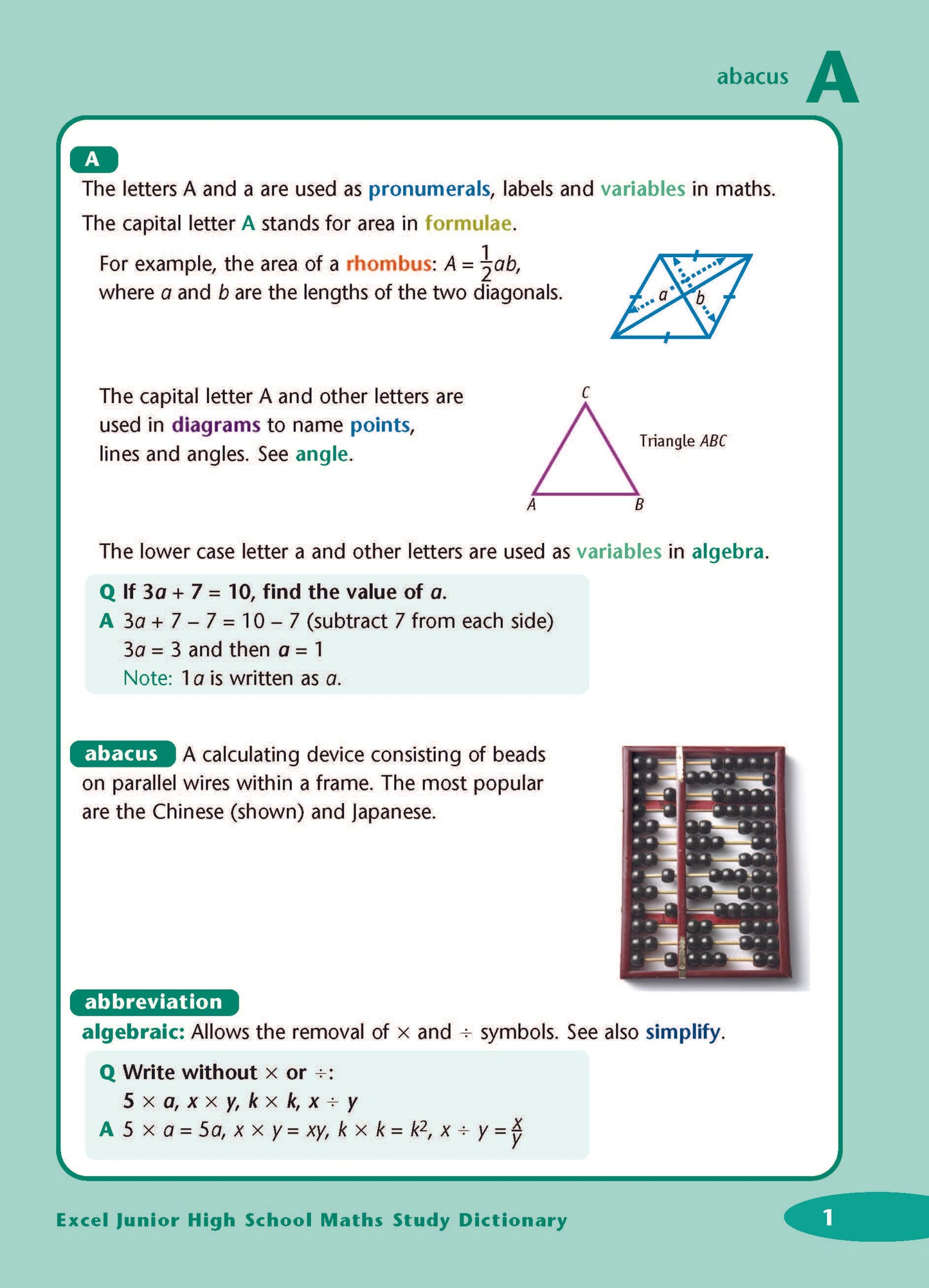 Excel Dictionaries - Junior High School Maths Study Dictionary Years 7-10