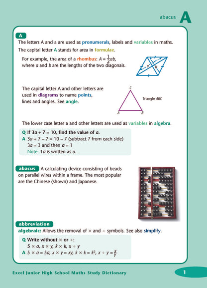 Excel Dictionaries - Junior High School Maths Study Dictionary Years 7-10