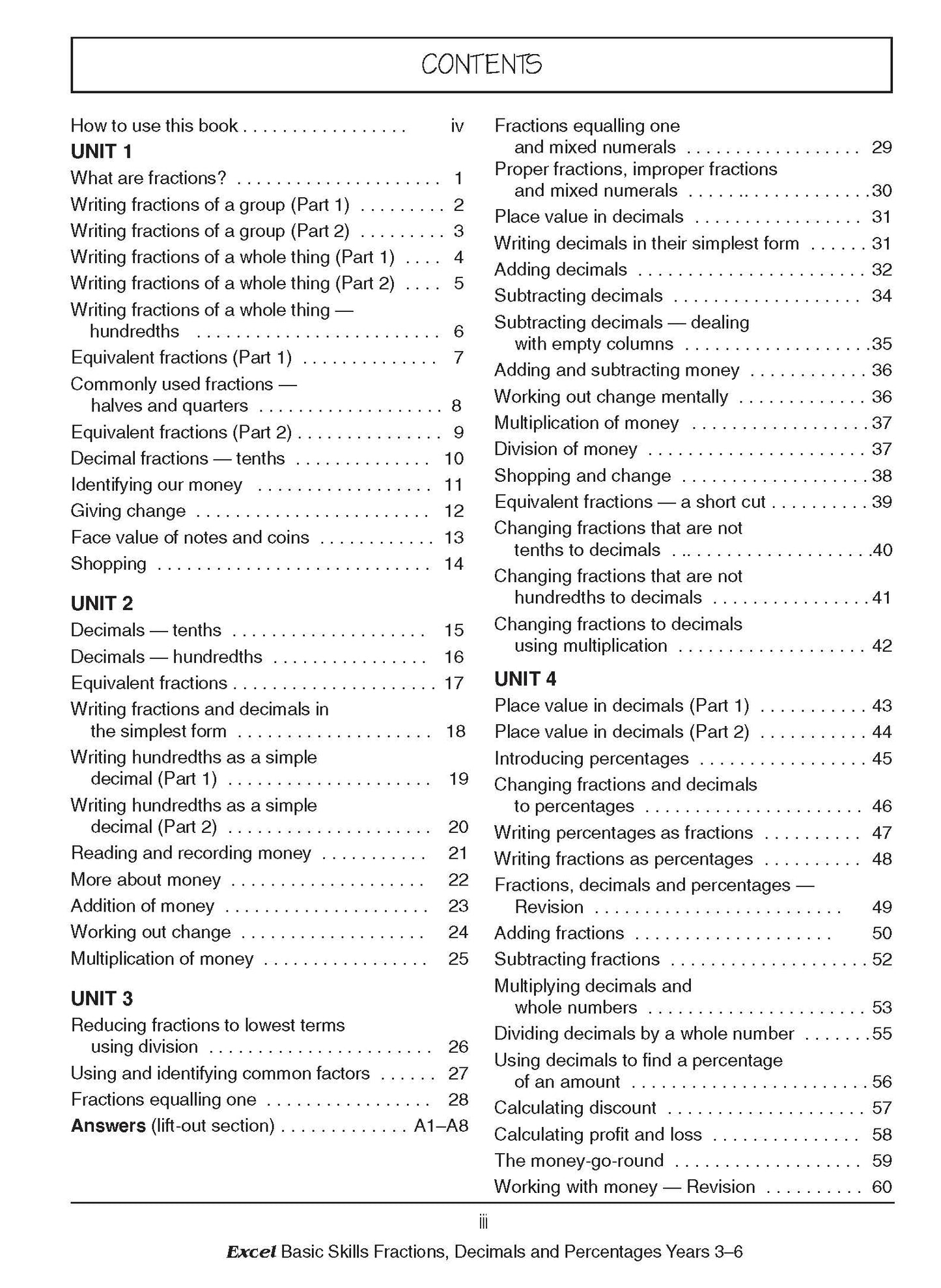 Excel Basic Skills - Fractions, Decimals and Percentages Years 3-6