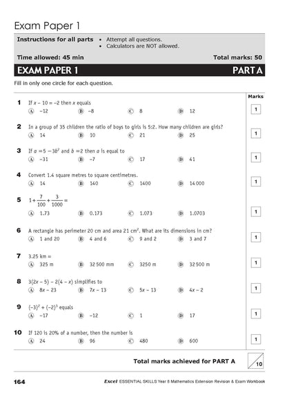 Excel Essential Skills - Mathematics Extension Revision and Exam Workbook Year 8