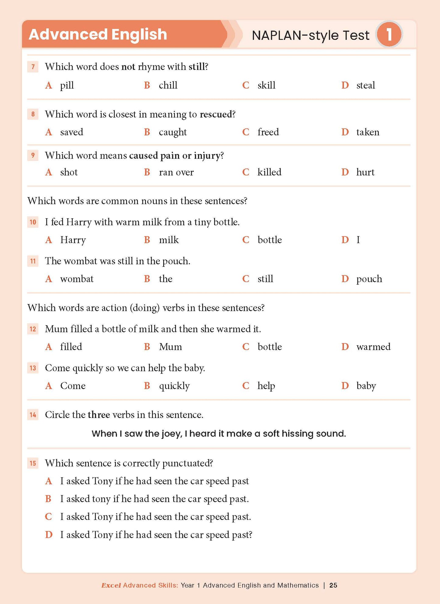 Excel Advanced Skills - Advanced English and Mathematics Year 1