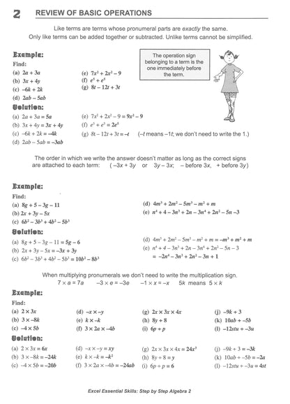 Excel Essential Skills - Step-by-Step Algebra 2 Years 8-10