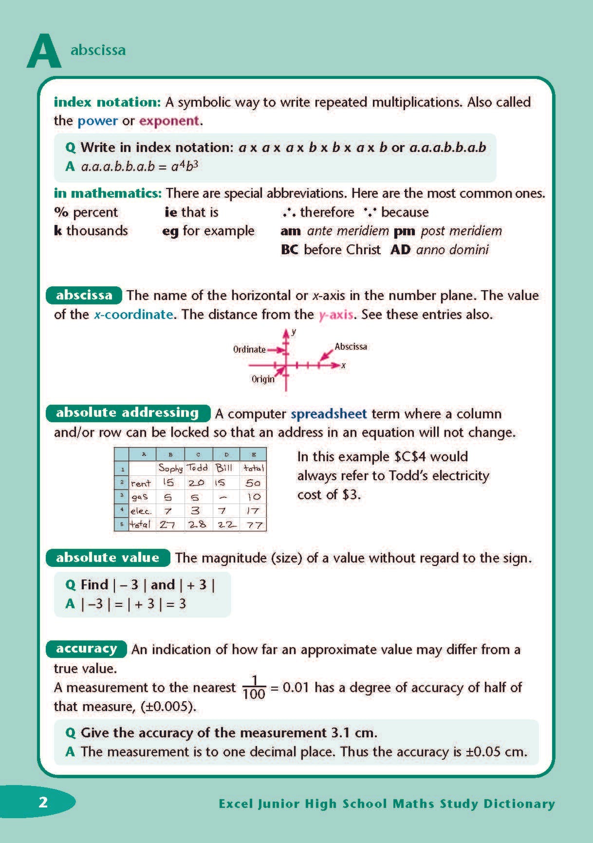 Excel Dictionaries - Junior High School Maths Study Dictionary Years 7-10