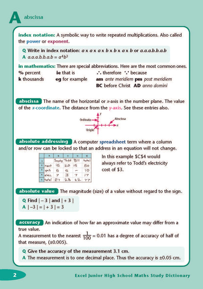 Excel Dictionaries - Junior High School Maths Study Dictionary Years 7-10