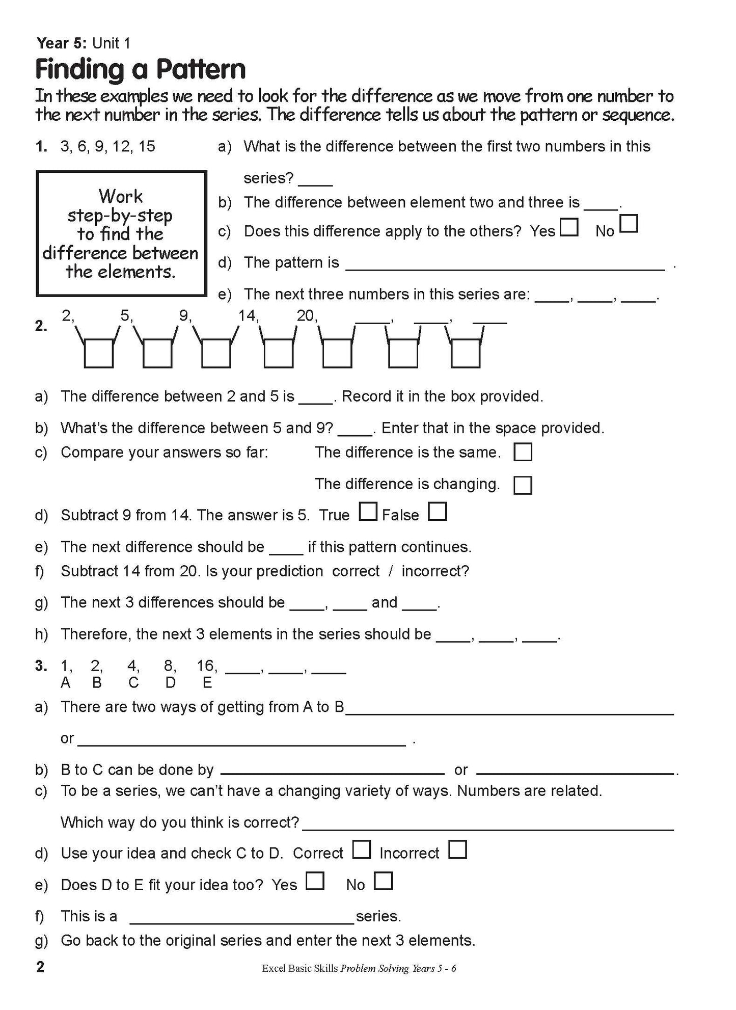 Excel Basic Skills - Problem Solving Years 5-6