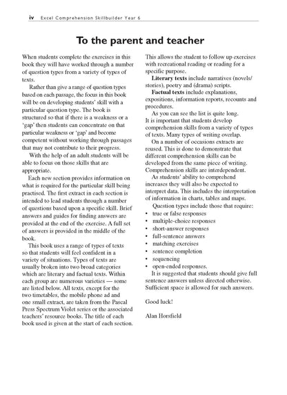 Excel Basic Skills - Comprehension and Written Expression Year 6