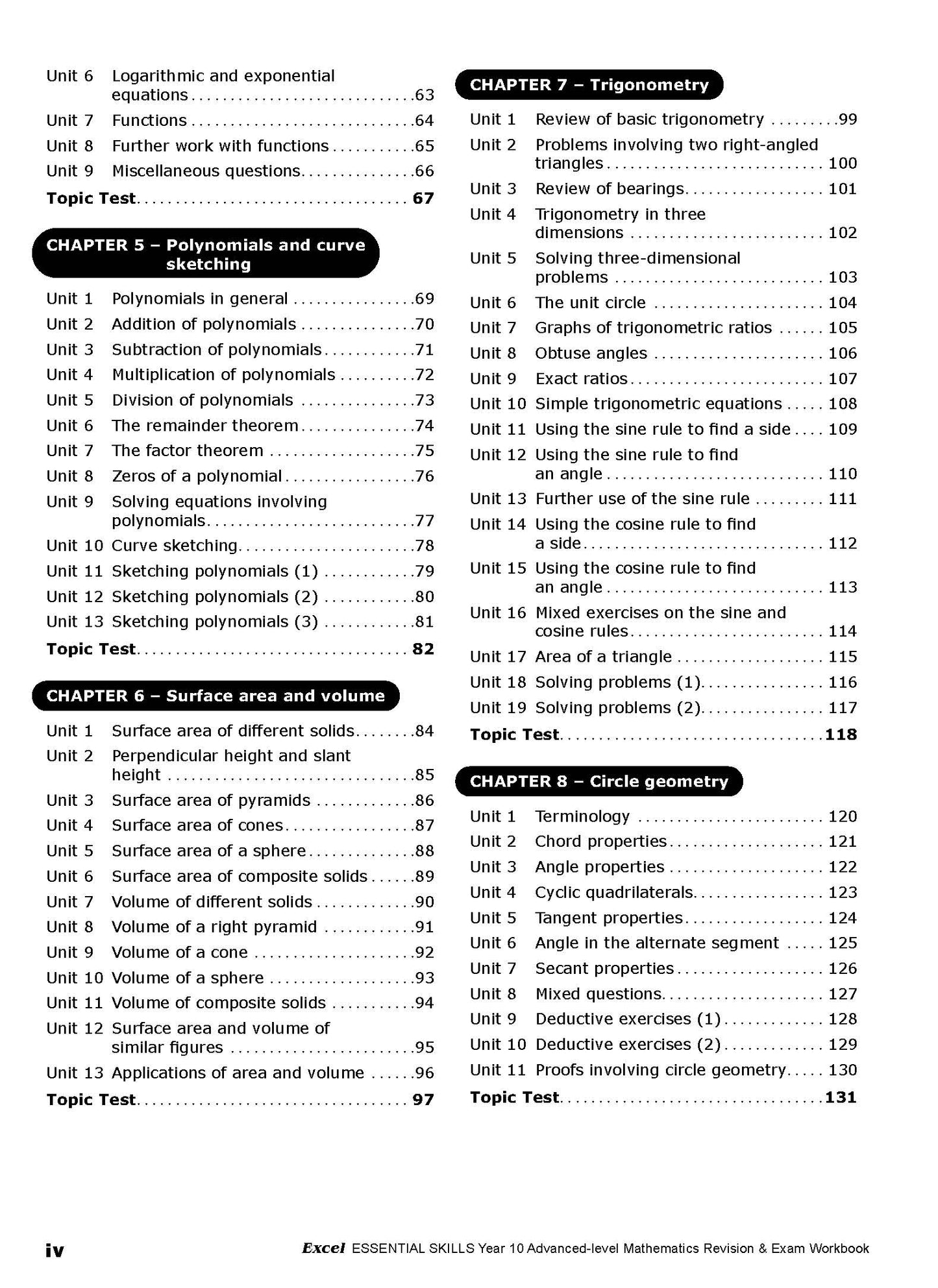 Excel Essential Skills - Advanced Mathematics Revision & Exam Workbook Year 10