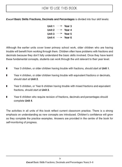 Excel Basic Skills - Fractions, Decimals and Percentages Years 3-6
