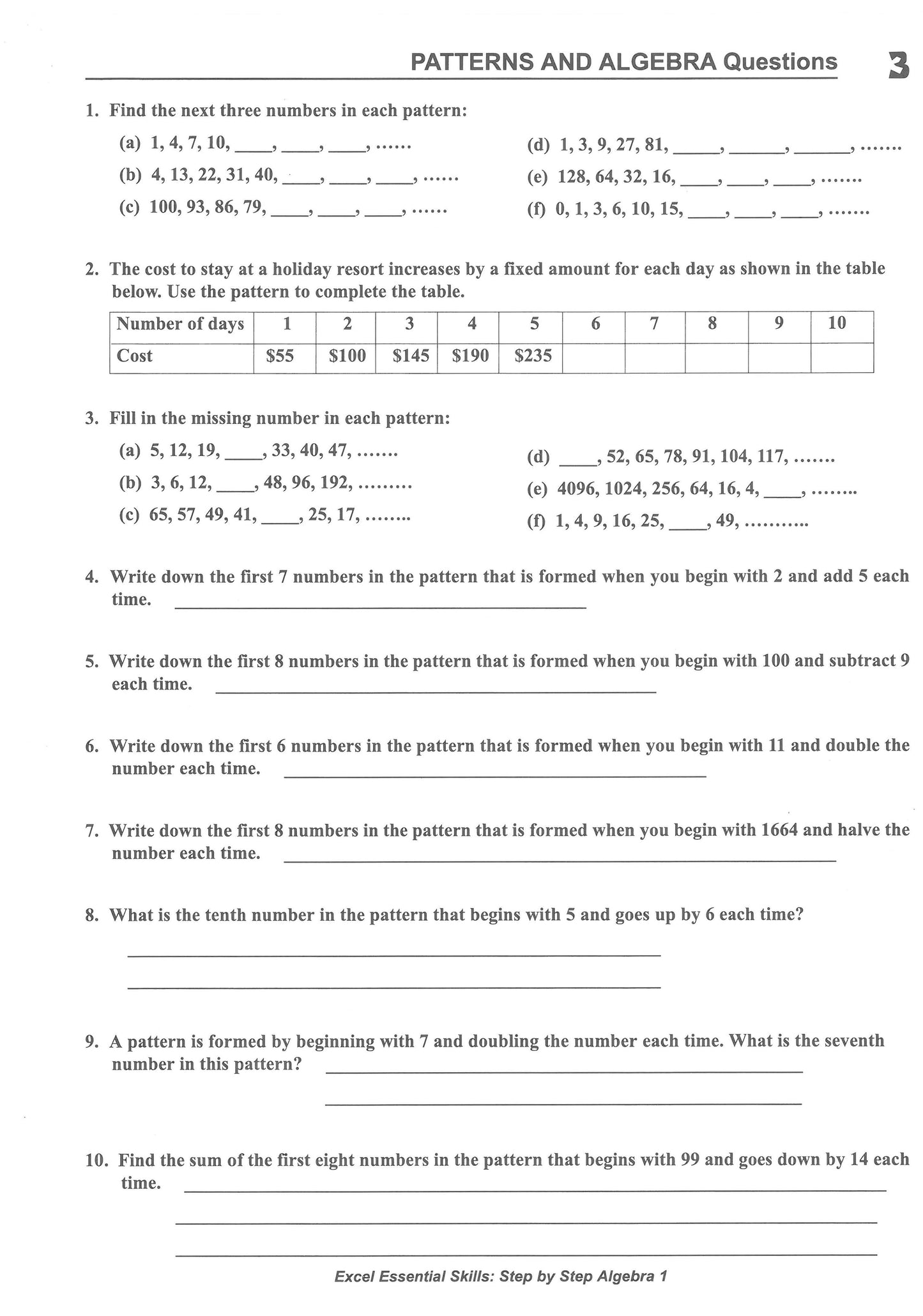 Excel Essential Skills - Step-by-Step Algebra 1 Years 7-8