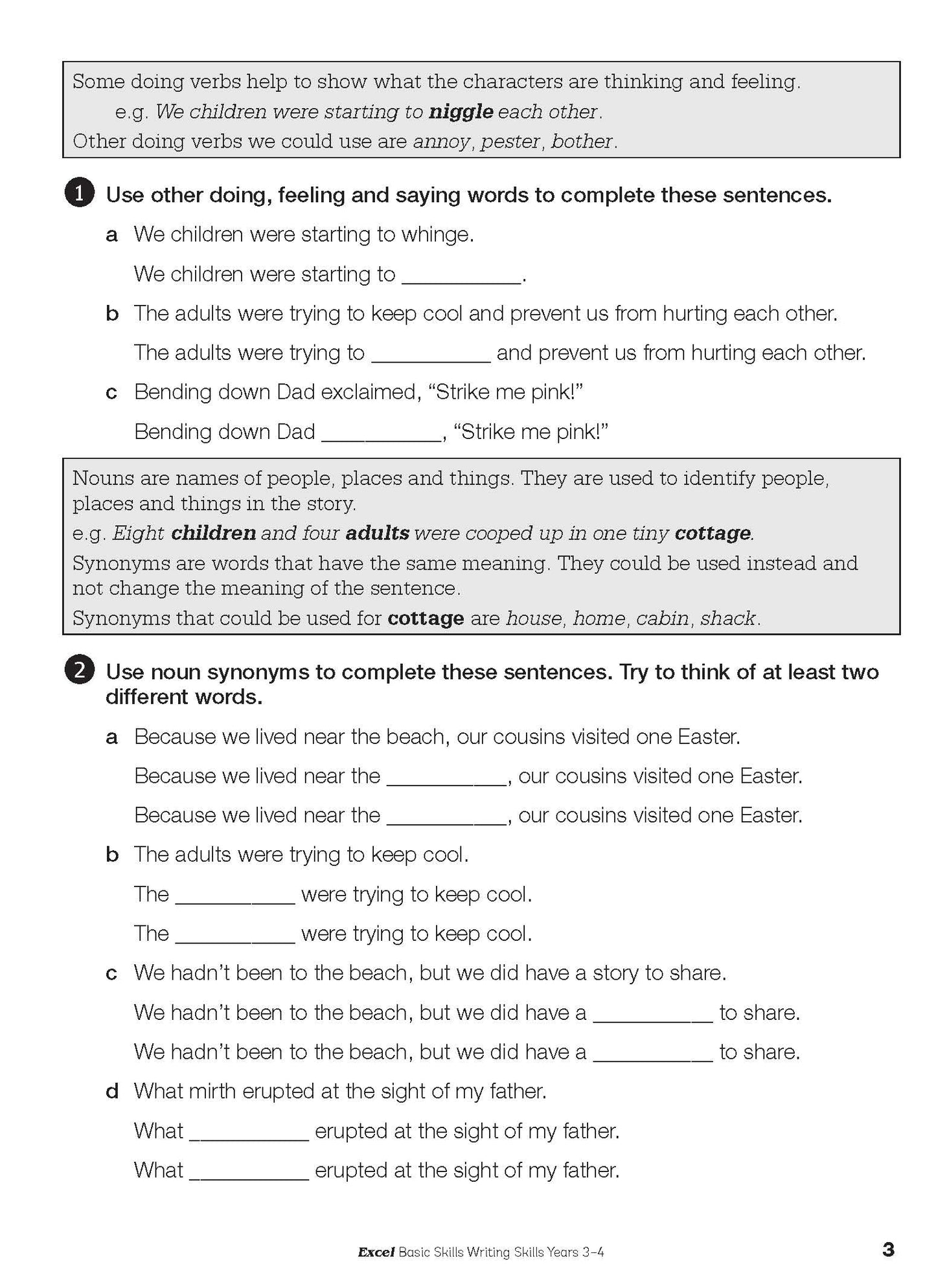 Excel Basic Skills - Writing Skills Years 3-4