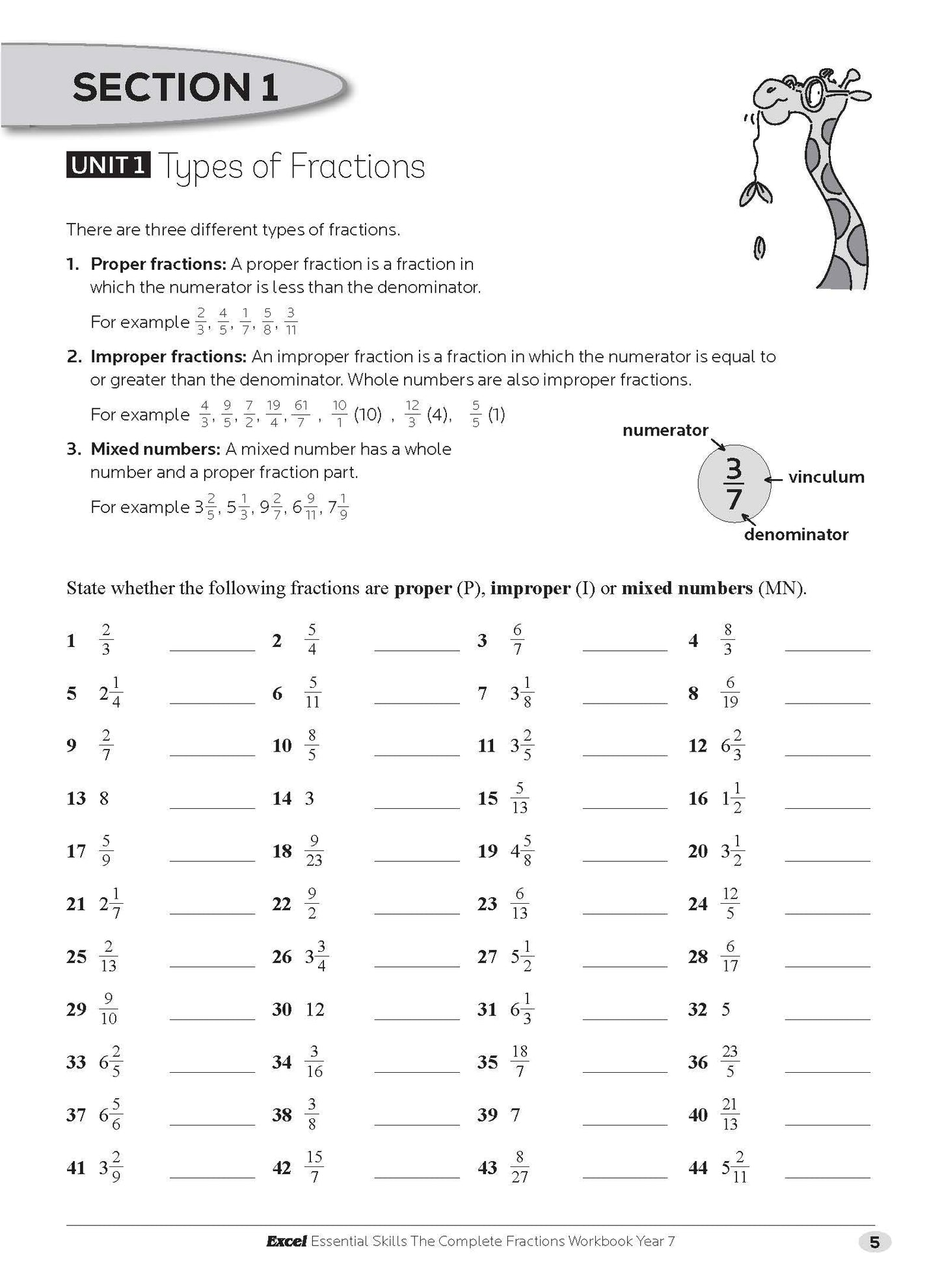 Excel Essential Skills - The Complete Fractions Workbook Year 7