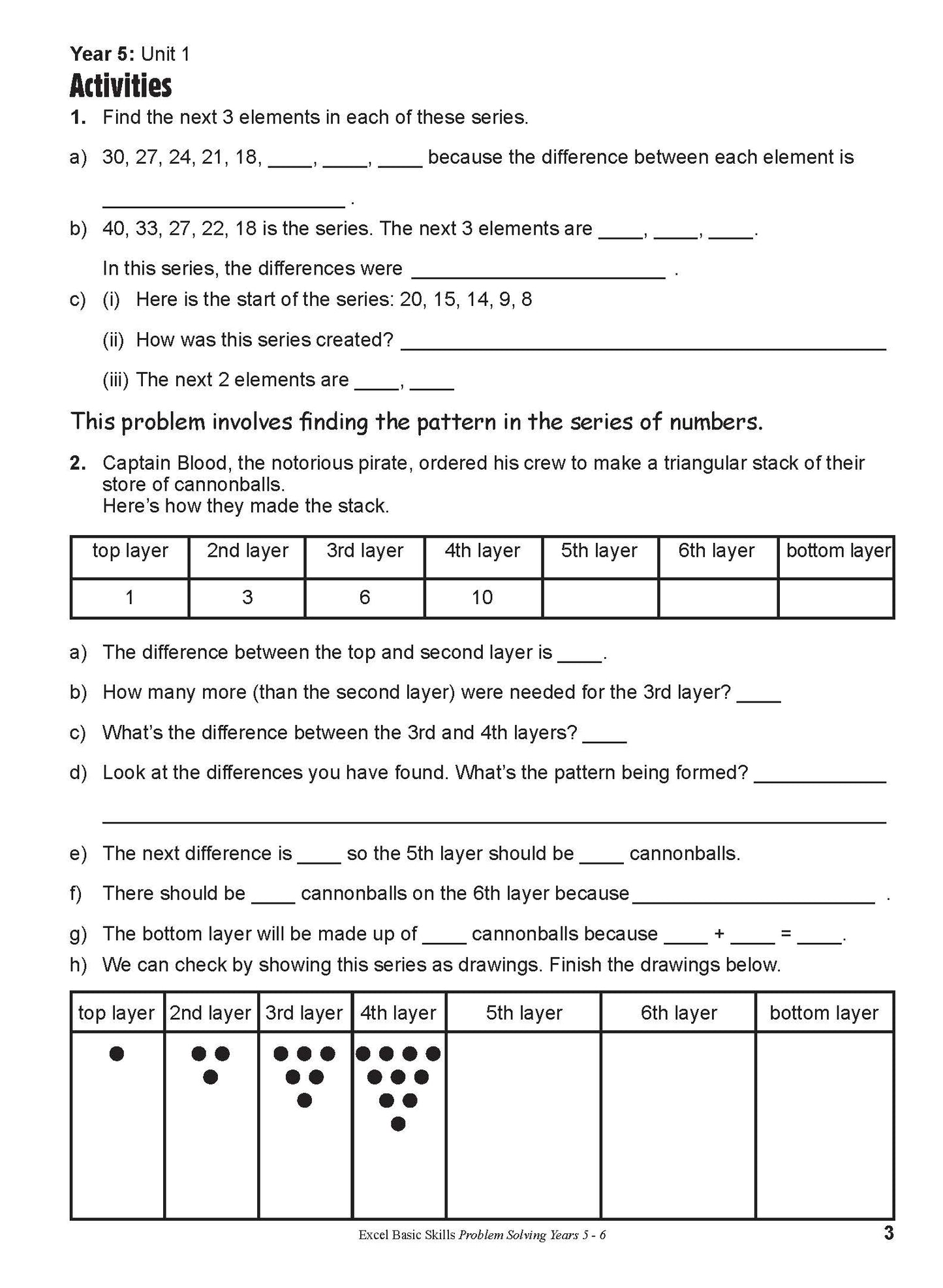 Excel Basic Skills - Problem Solving Years 5-6