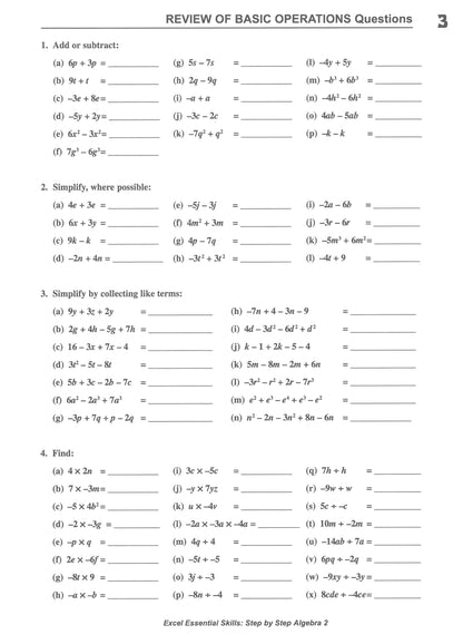 Excel Essential Skills - Step-by-Step Algebra 2 Years 8-10