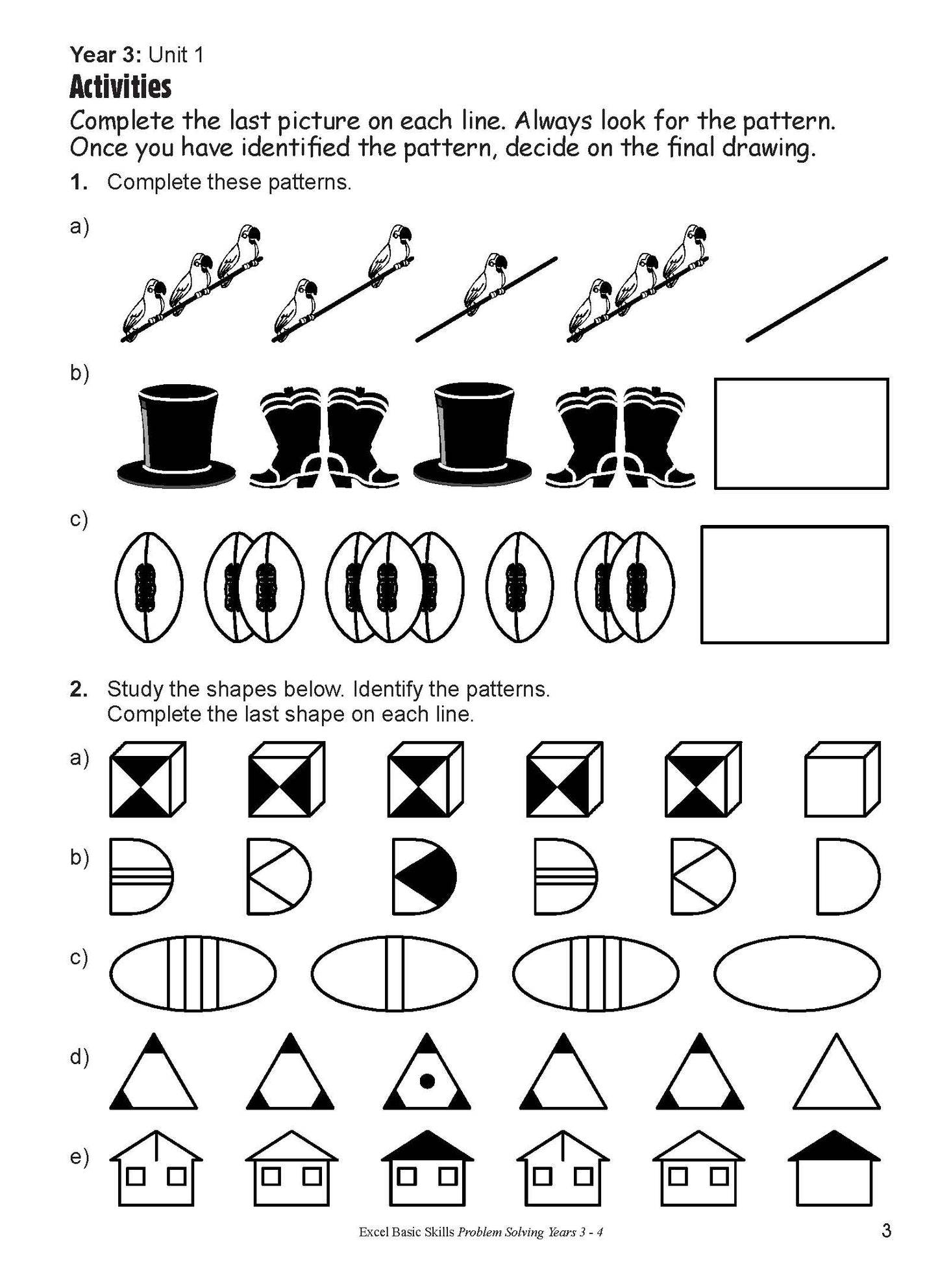 Excel Basic Skills - Problem Solving Years 3-4