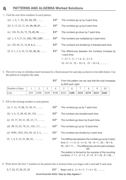 Excel Essential Skills - Step-by-Step Algebra 1 Years 7-8