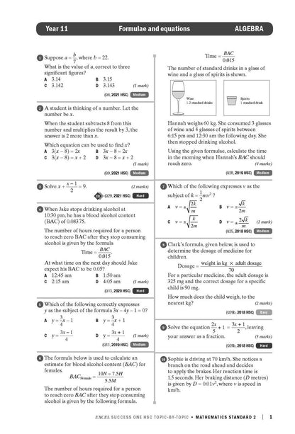 Excel Success One HSC Year 12 Mathematics Standard 2 (2022 Edition)