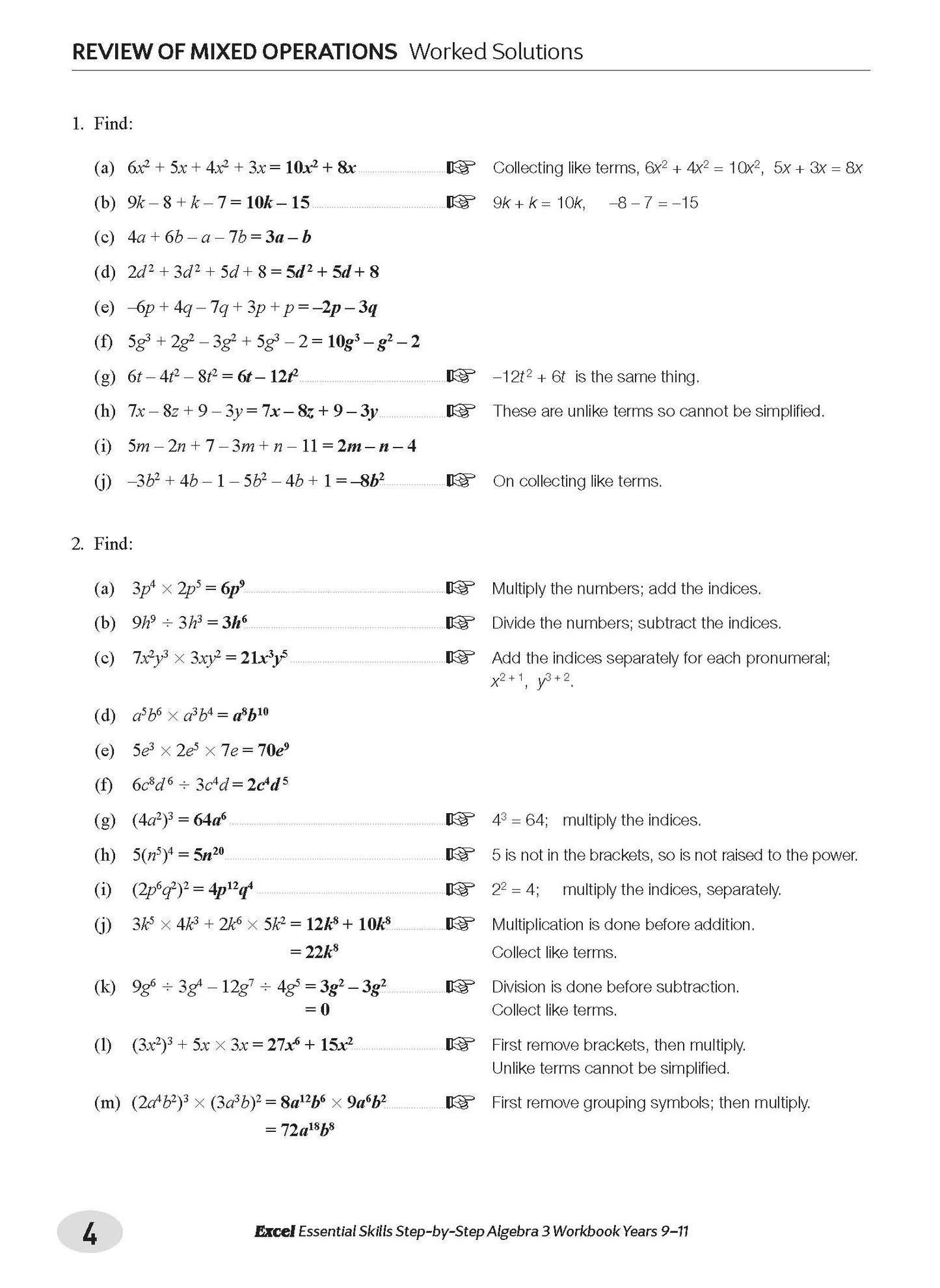 Excel Essential Skills - Step-by-Step Algebra 3 Workbook Years 9-11