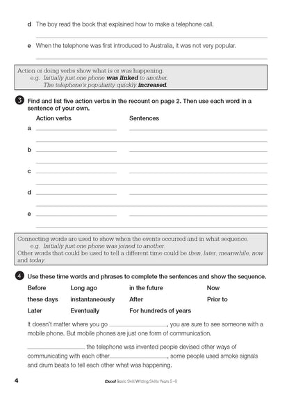 Excel Basic Skills - Writing Skills Years 5-6