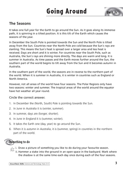 Excel Basic Skills - Science and Technology Years 3-4