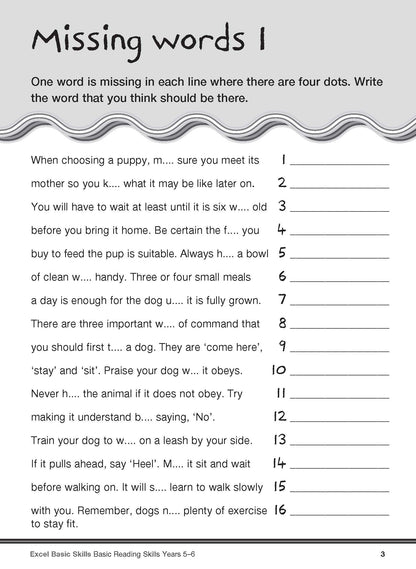 Excel Basic Skills - Basic Reading Skills Years 5-6