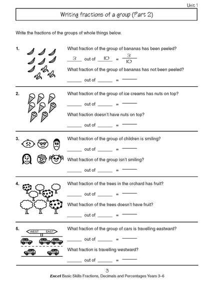 Excel Basic Skills - Fractions, Decimals and Percentages Years 3-6