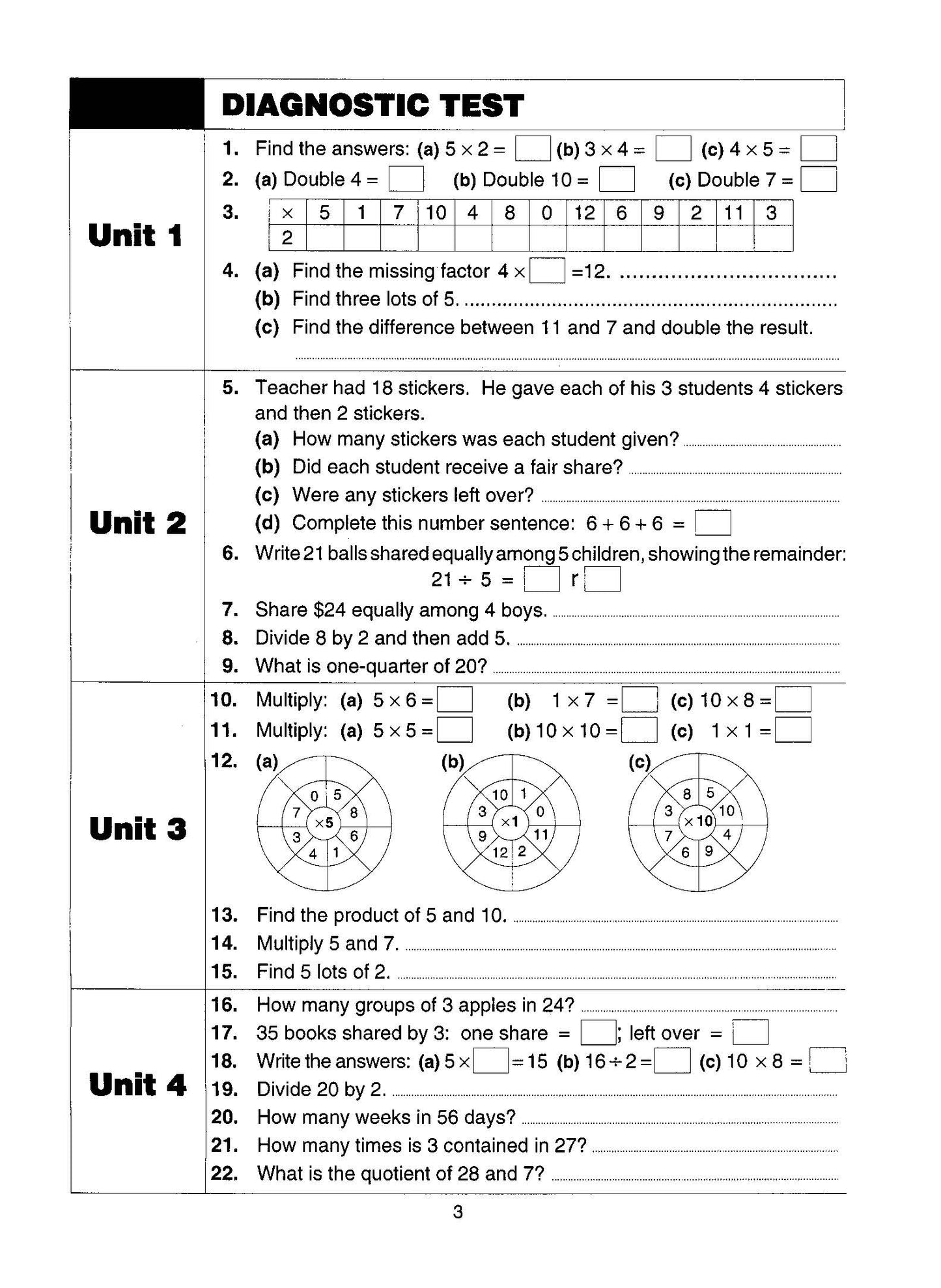 Excel Basic Skills - Multiplication and Division Years 3-4