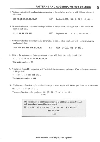 Excel Essential Skills - Step-by-Step Algebra 1 Years 7-8