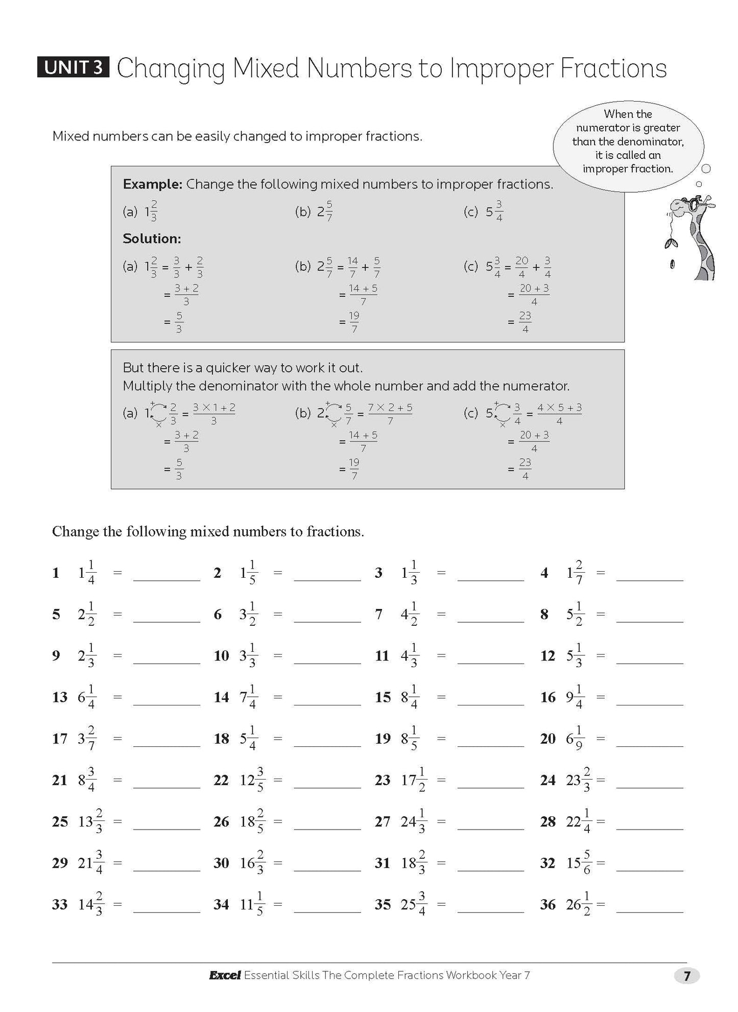 Excel Essential Skills - The Complete Fractions Workbook Year 7