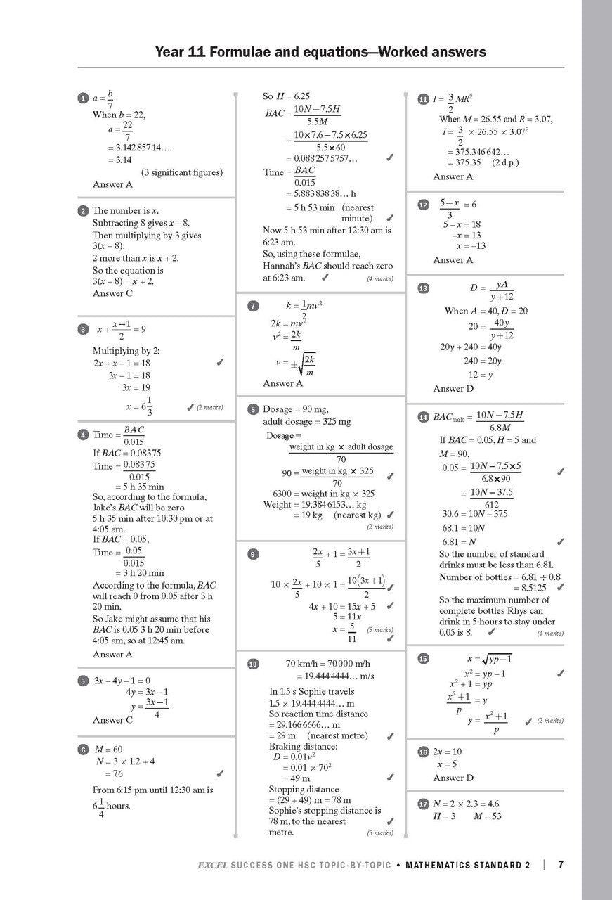 Excel Success One HSC Year 12 Mathematics Standard 2 (2022 Edition)