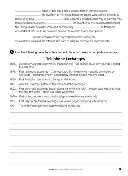Excel Basic Skills - Writing Skills Years 5-6
