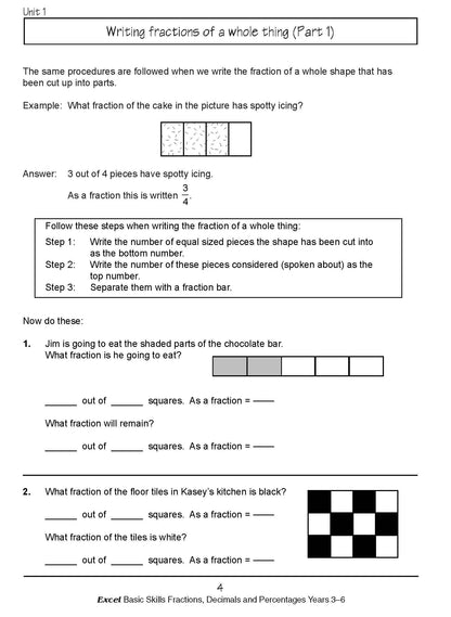 Excel Basic Skills - Fractions, Decimals and Percentages Years 3-6