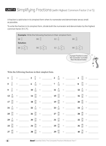 Excel Essential Skills - The Complete Fractions Workbook Year 7