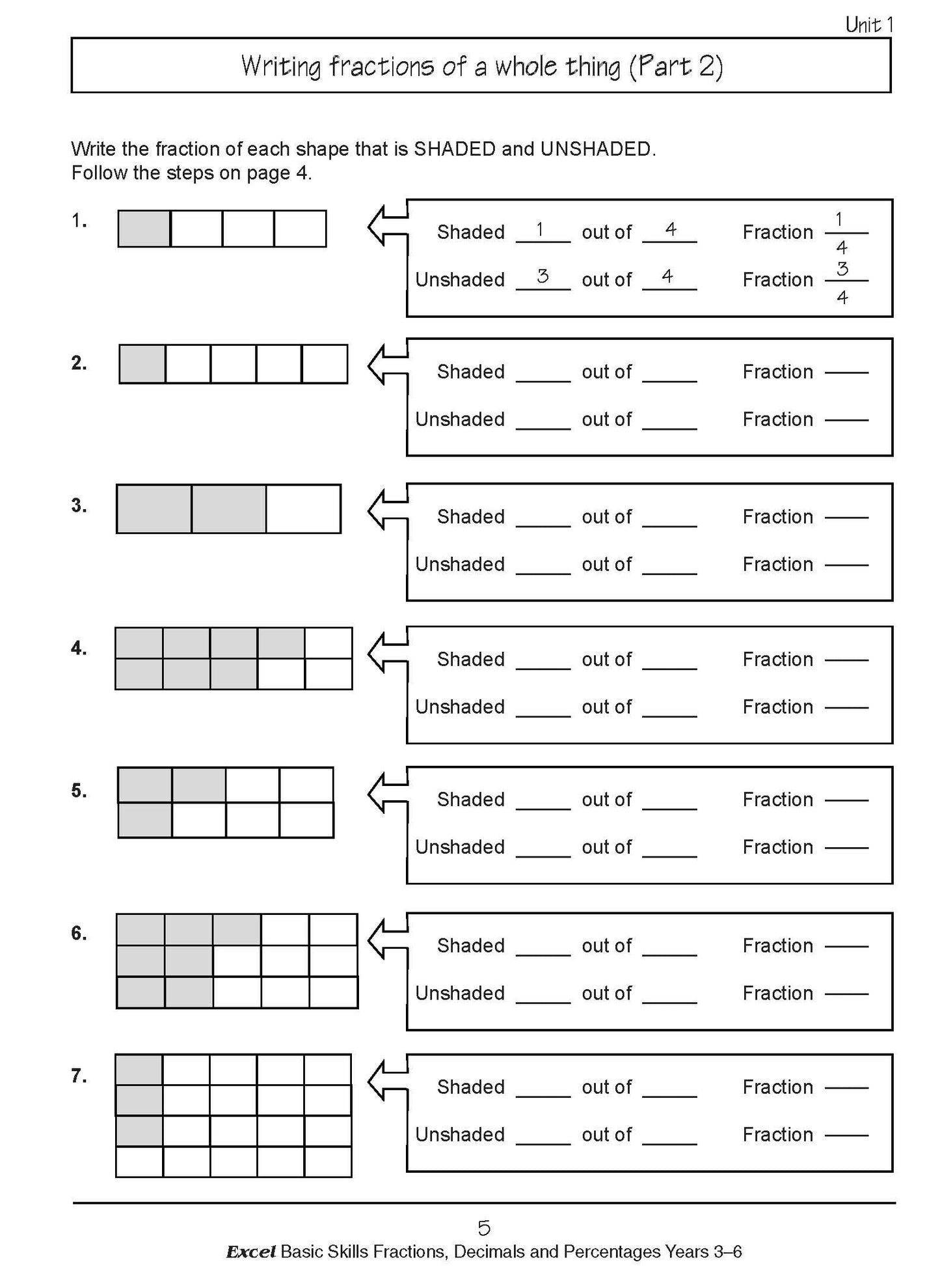 Excel Basic Skills - Fractions, Decimals and Percentages Years 3-6