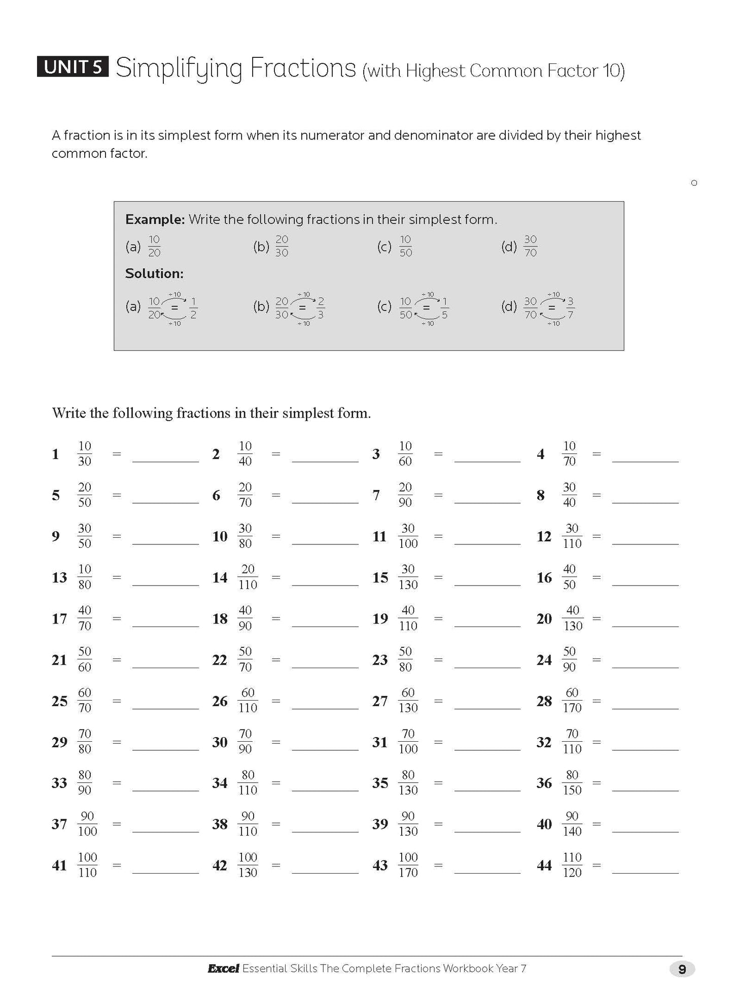 Excel Essential Skills - The Complete Fractions Workbook Year 7