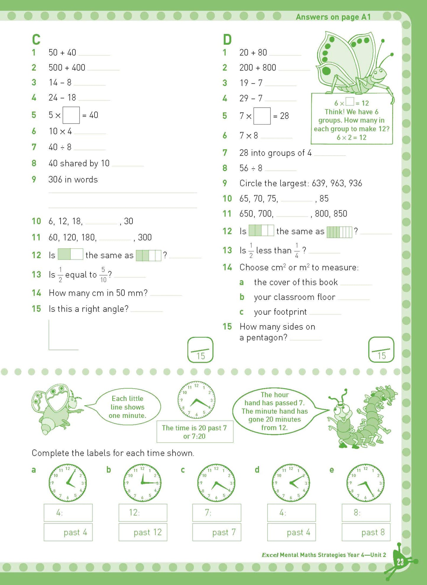 Excel Basic Skills - Mental Maths Strategies Year 4