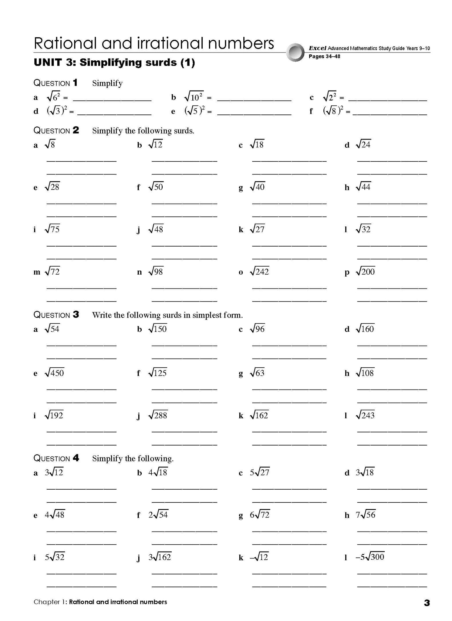 Excel Essential Skills - Advanced Mathematics Revision & Exam Workbook Year 10