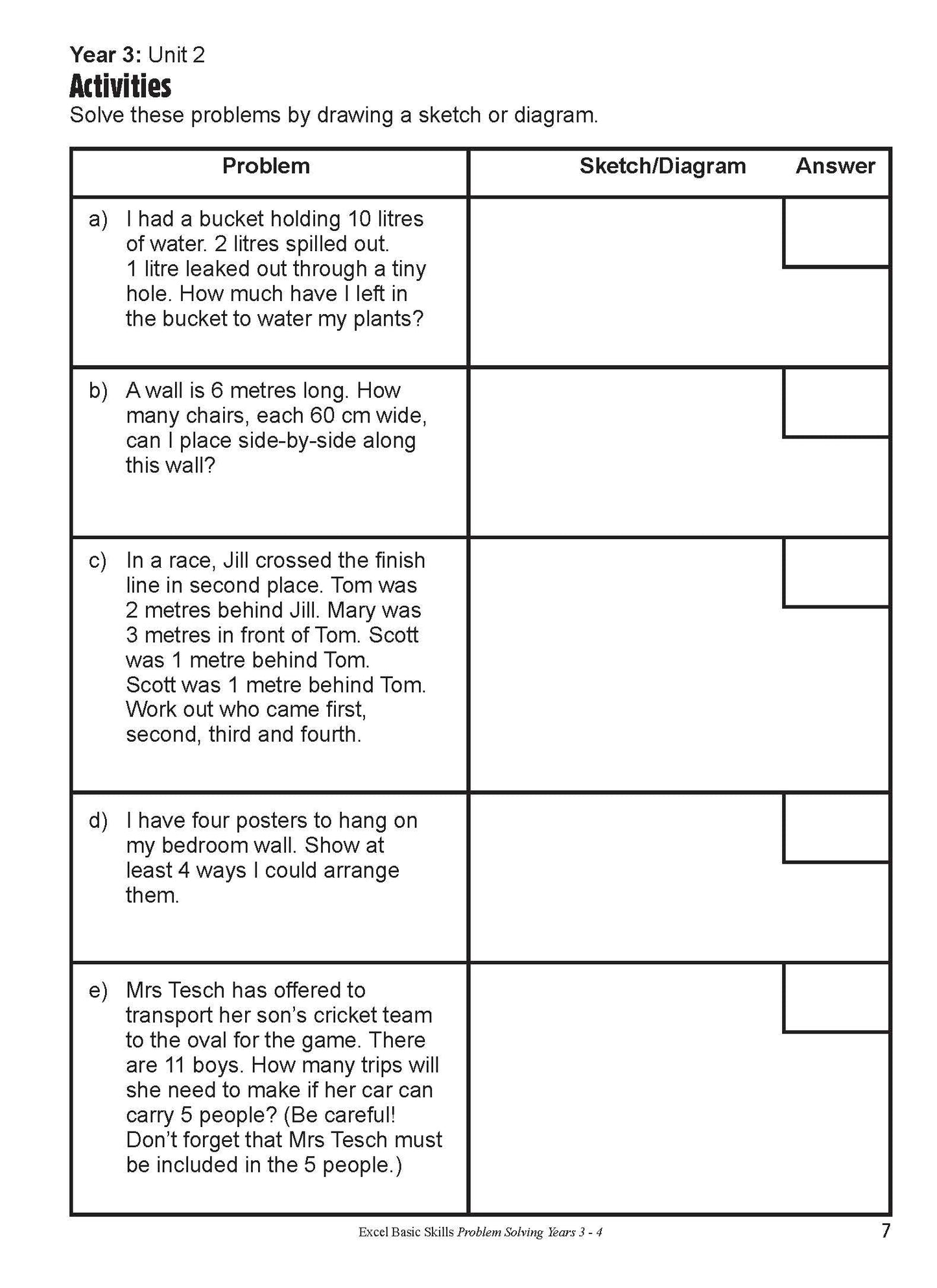 Excel Basic Skills - Problem Solving Years 3-4
