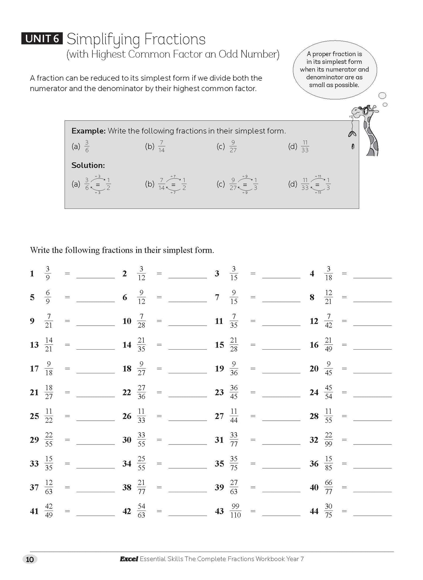 Excel Essential Skills - The Complete Fractions Workbook Year 7