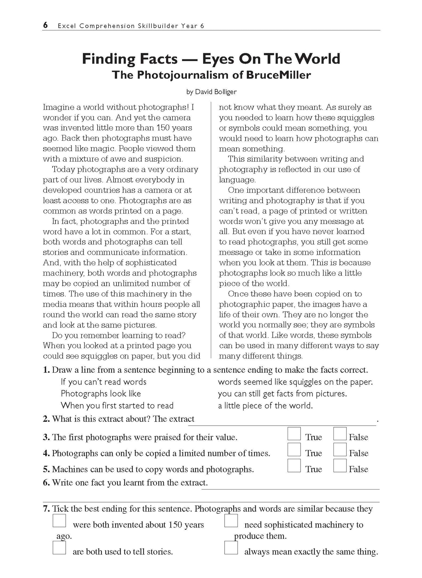 Excel Basic Skills - Comprehension and Written Expression Year 6