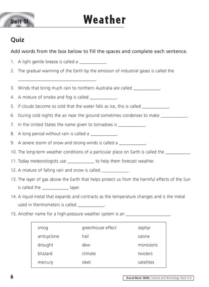 Excel Basic Skills - Science and Technology Years 5-6